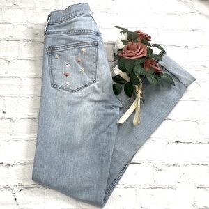 J. Crew Light Blue High Rise Women Jeans with Floral Embroidery